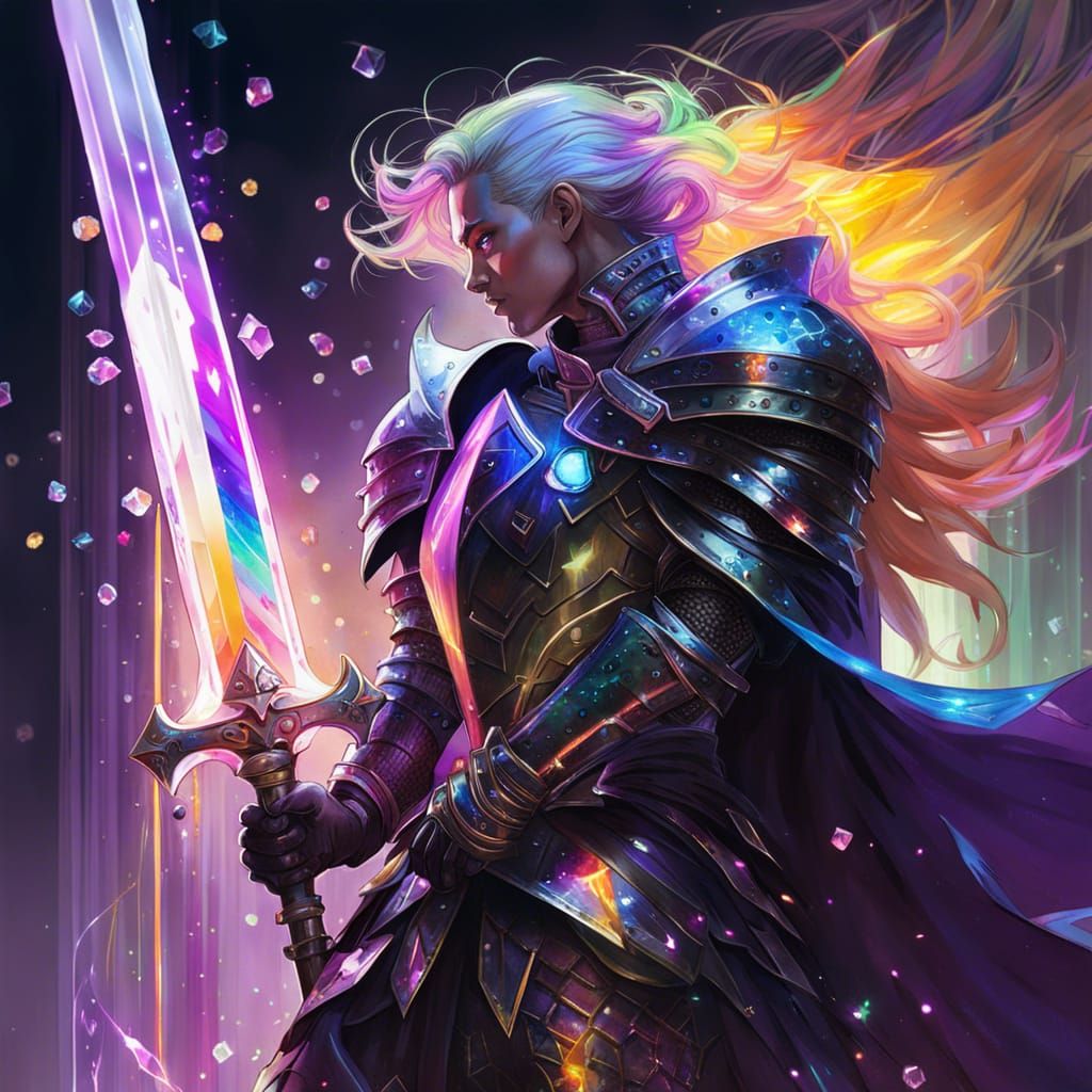 Rainbow Knight with Crystal Sword in Art Nouveau Style