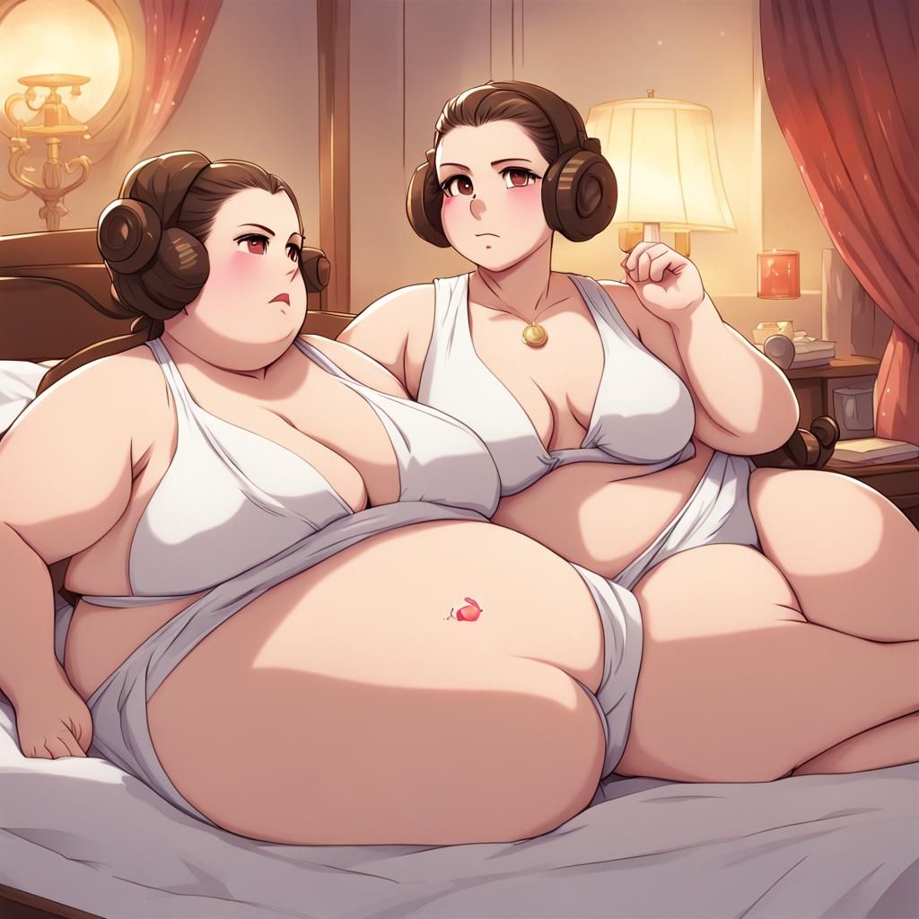 Obese Padme and Leia in Anime Style