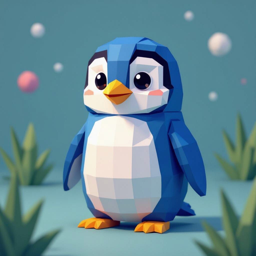 Terry the Blue Penguin in Charming Low-Poly 3D Style