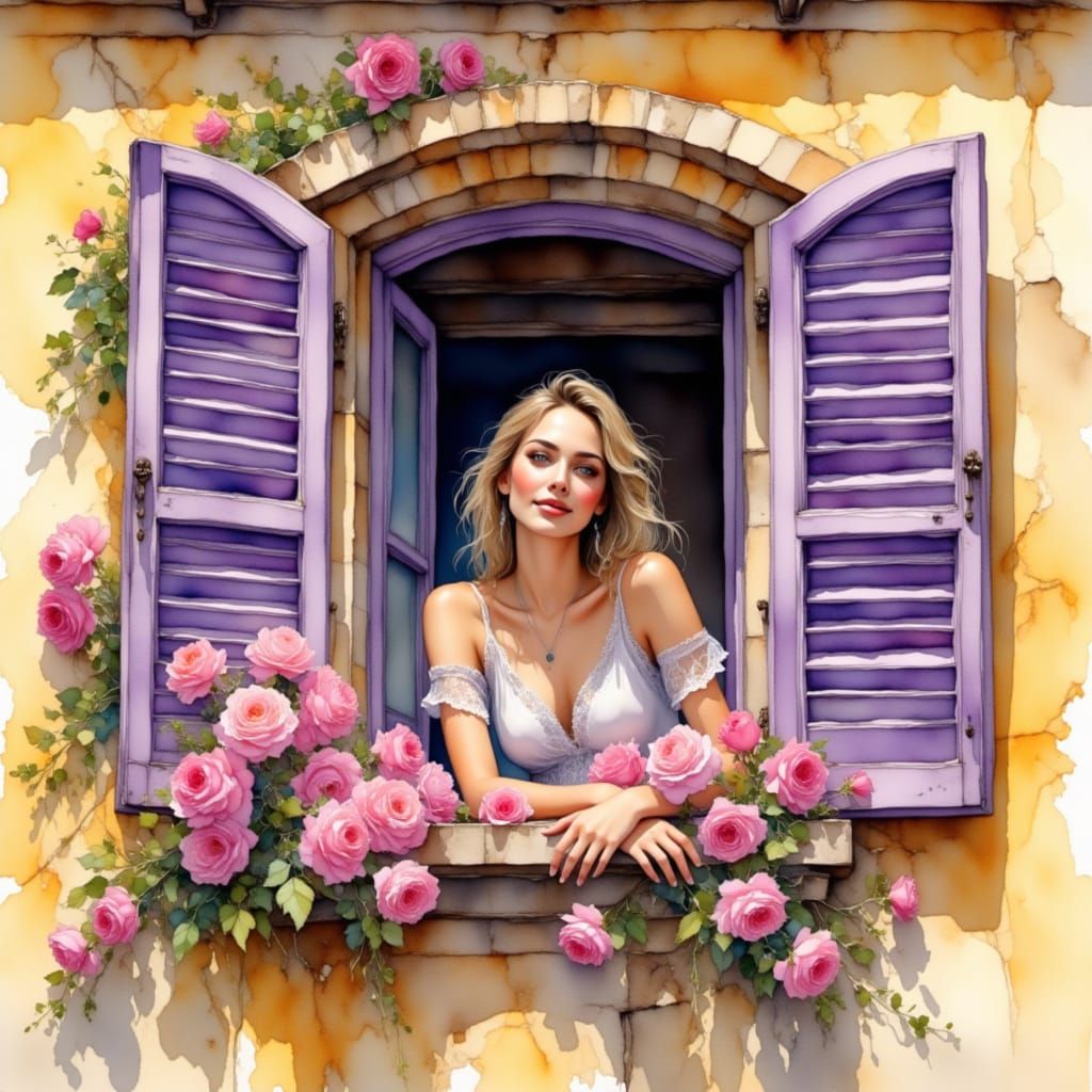 Whimsical Woman in a Rustic Yellow House