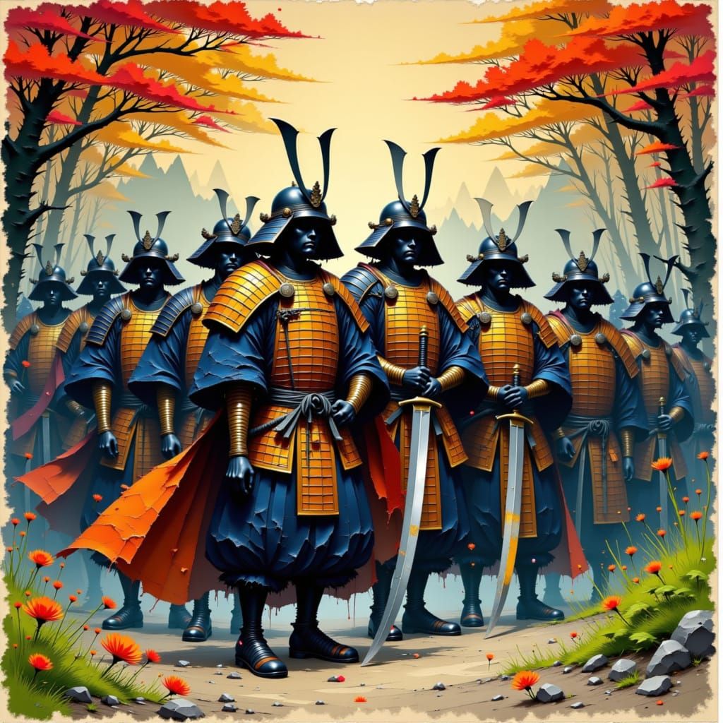 Forty-Seven Samurai in Ukiyo-e Japanese Garden