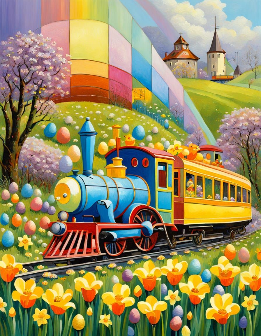 Majestic Easter Train in Impressionist Style