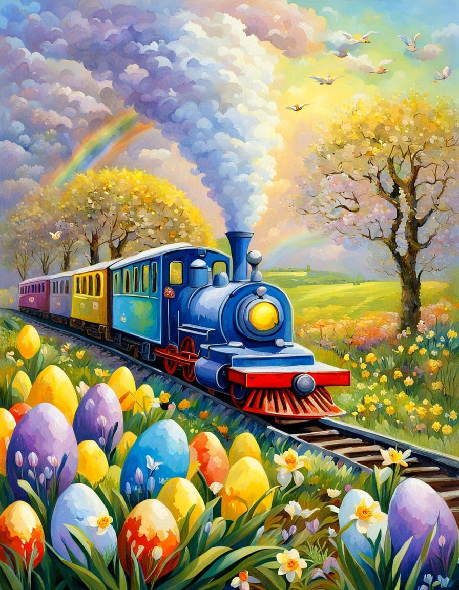 Elegant Easter Train in Impressionist Style