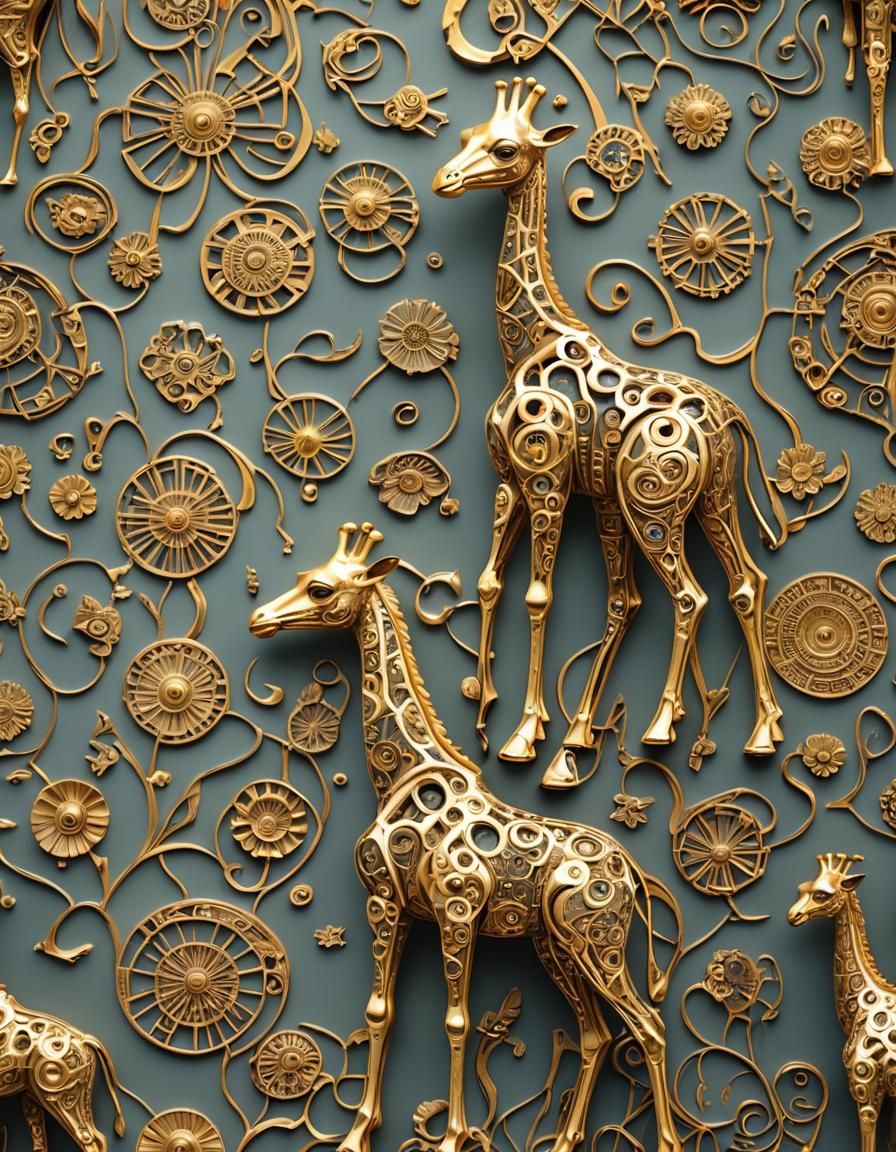 Golden Giraffe in Art Nouveau Klimt Style