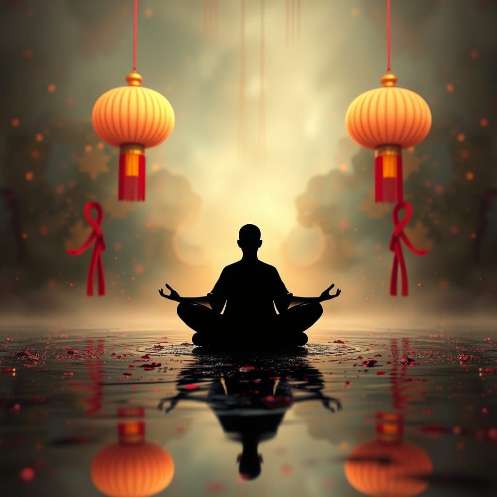 Silhouette in Lotus Pose, New Year Atmosphere