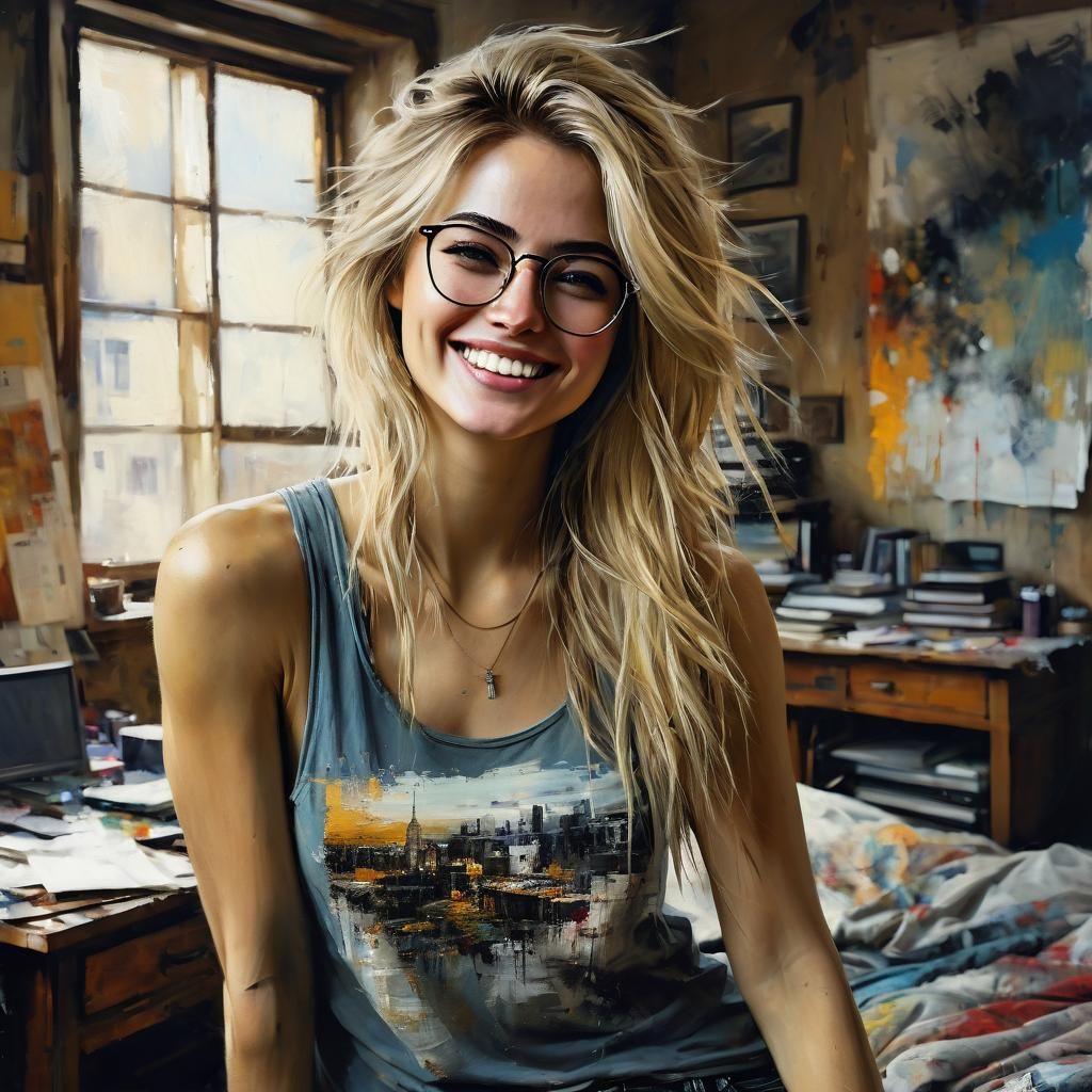 Smiling Blonde Woman Portrait in Anime Style
