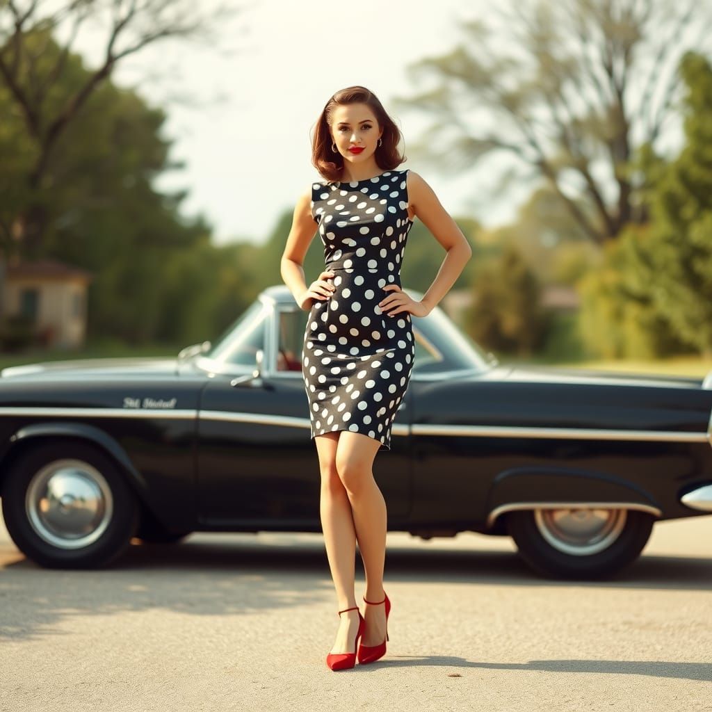 1950s Pin-Up Model Beside Studebaker Car