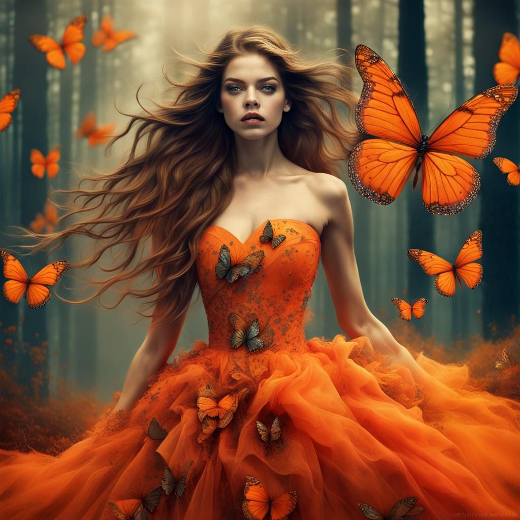 Barbara Palvin in Misty Forest with Butterflies