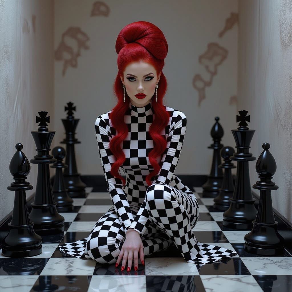 Surreal Checkered Figure in Gothic Pen and Ink Style