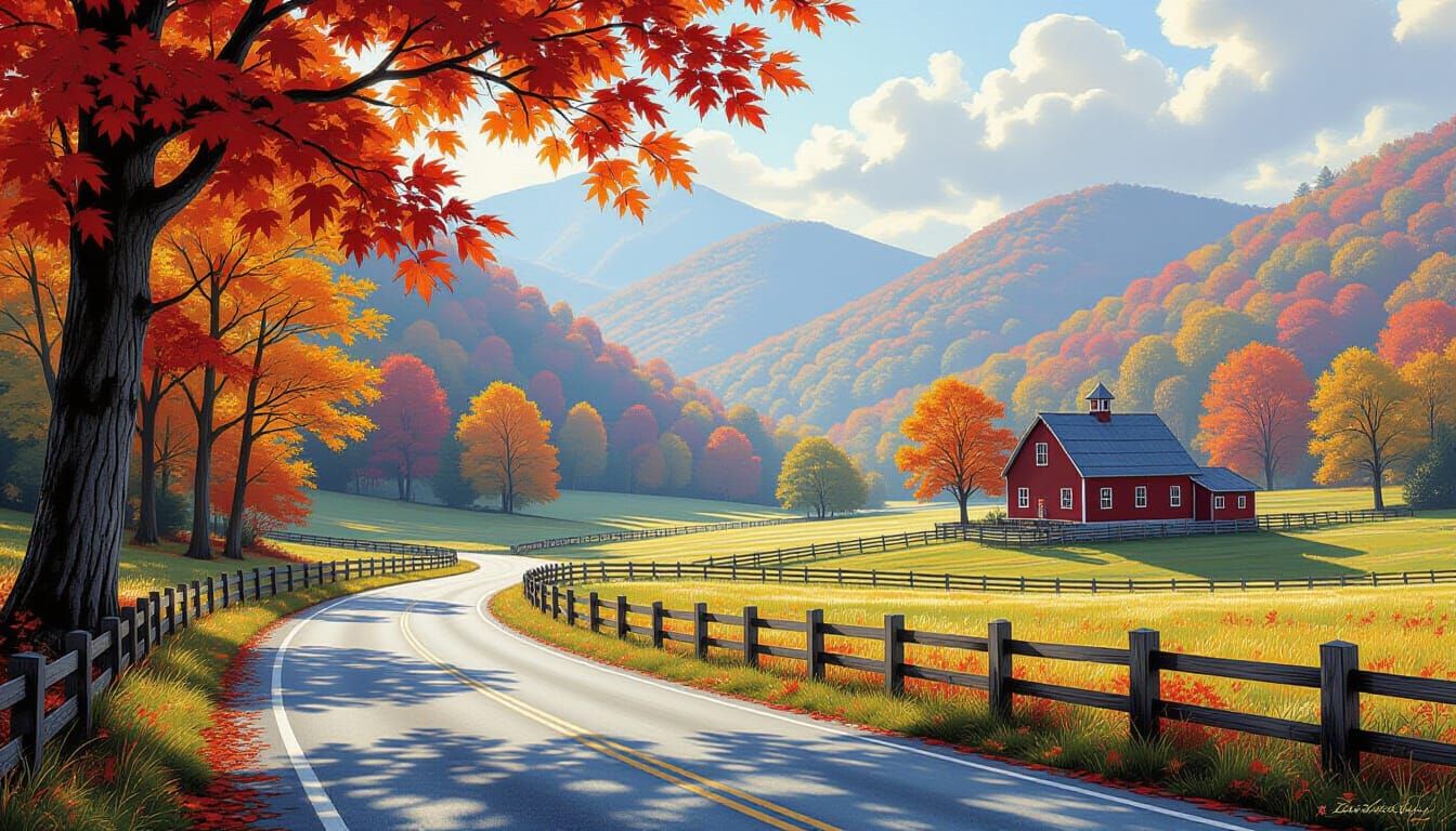 Majestic Autumn Countryside Road in Vivid Colors