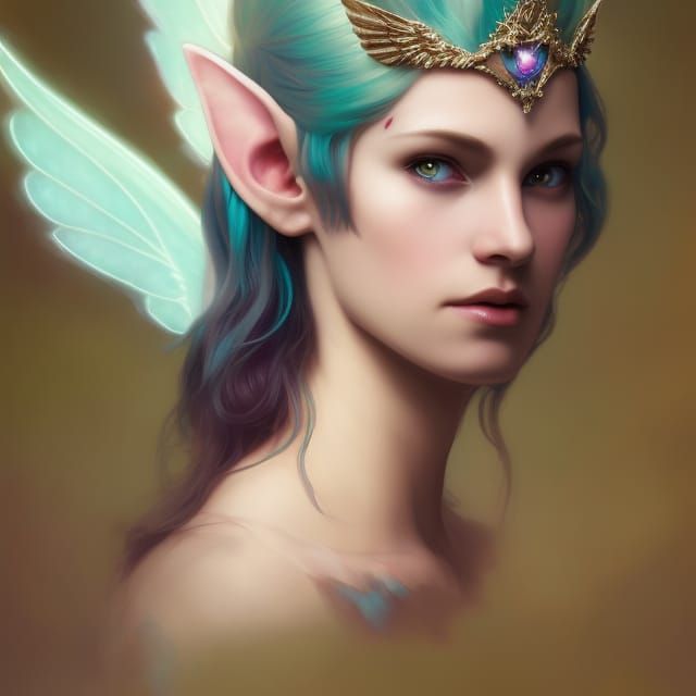 Teal Haired Fairy Portrait in Hyperdetailed Style