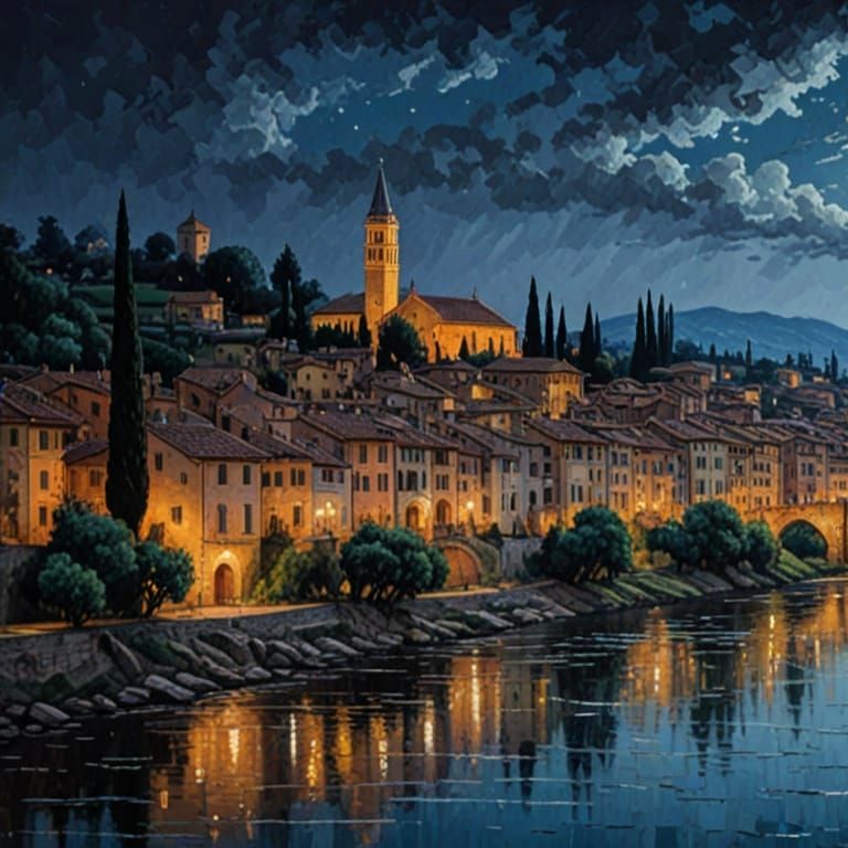 Ethereal Verona River at Moonlit Night