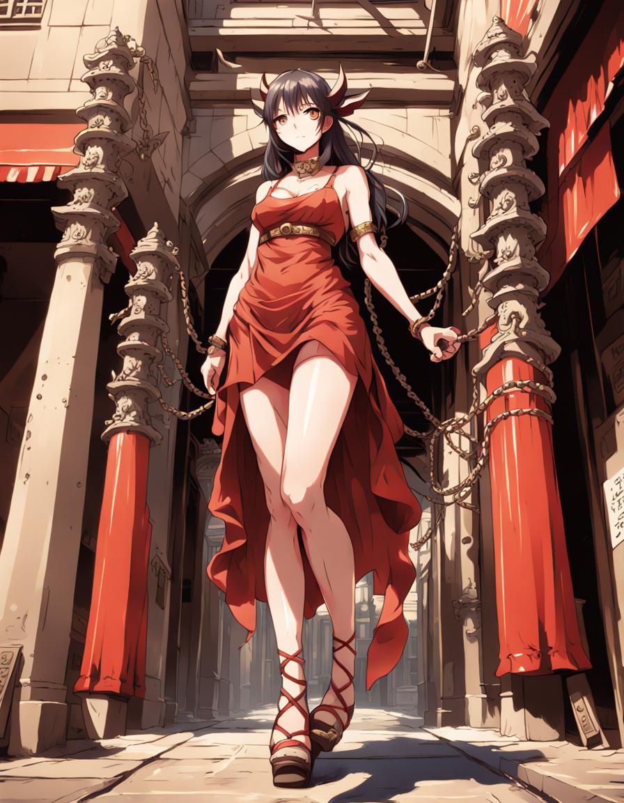 Roman Market Demon with Iron Hooks in Anime Style