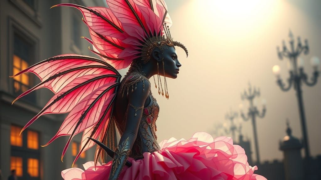 Fantasy Fashion Model Struts Magical Couture on the Catwalk