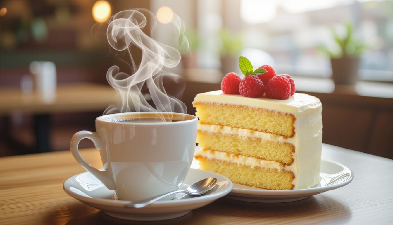 Double Exposure Art: Coffee Cup Blends into Sponge Cake