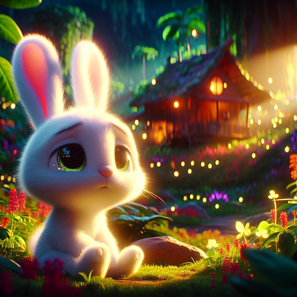 Sad Rabbit in Lush Jungle Pixar Animation