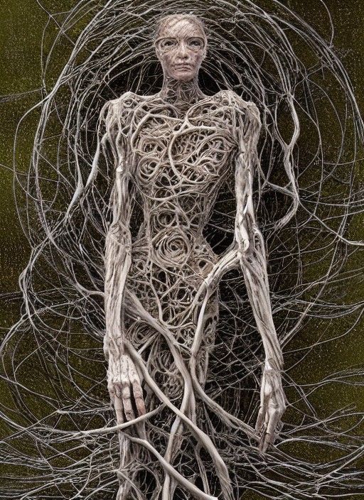 Android Pieta with Tree Roots in Dutch Golden Age Style