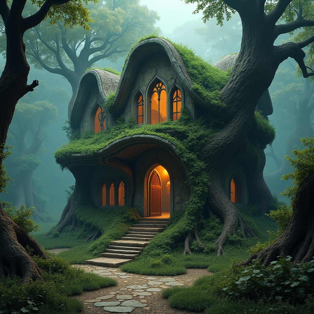 Mystical House of Earth in Primeval Forest