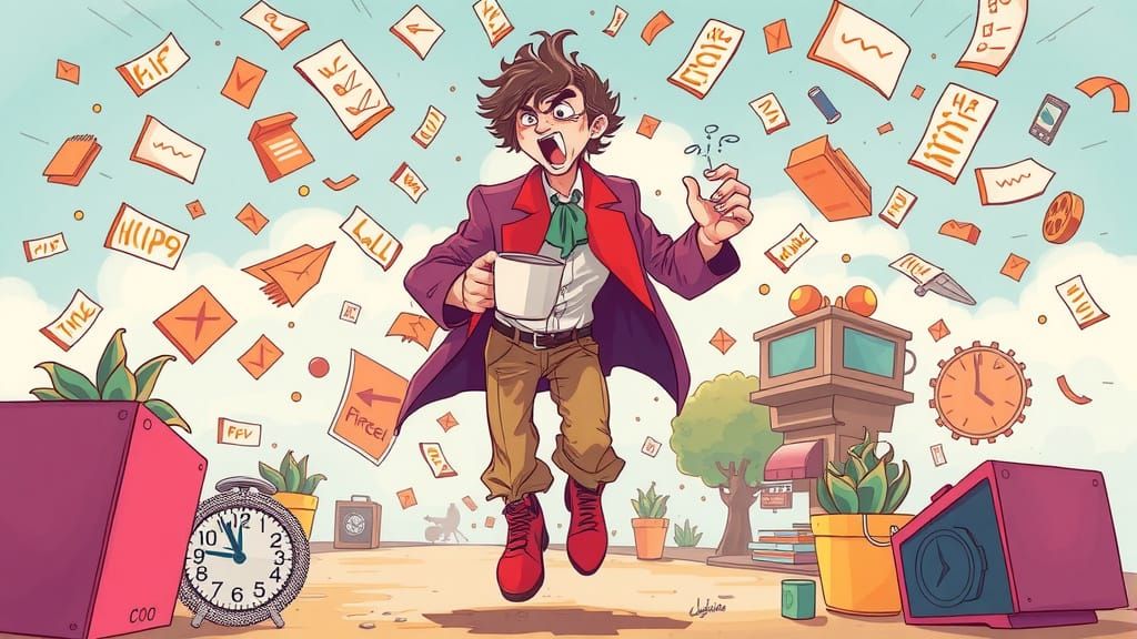 Frantic Morning Run in Comical Airbrush Style