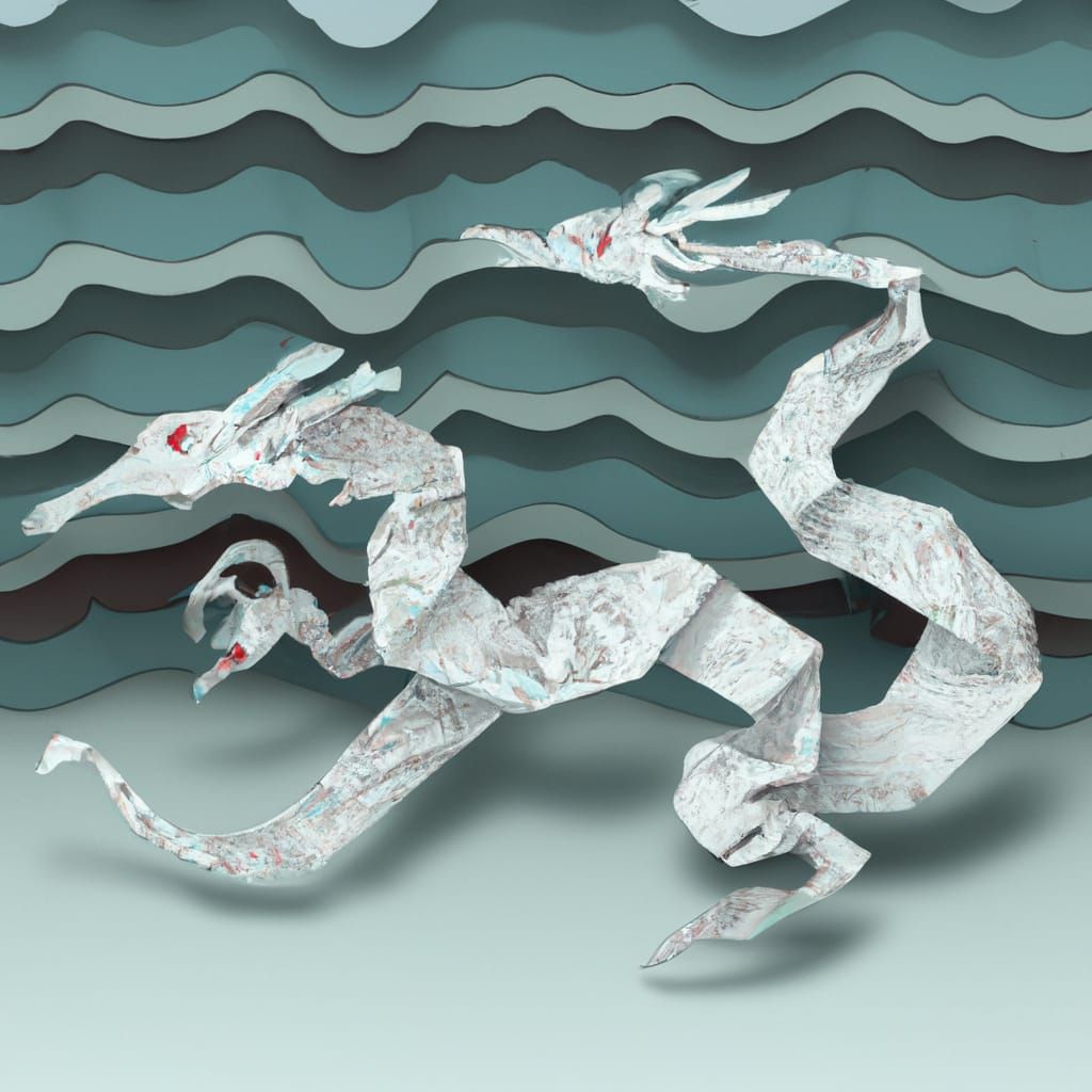 Origami Hydra Swimming in Ocean Papercraft