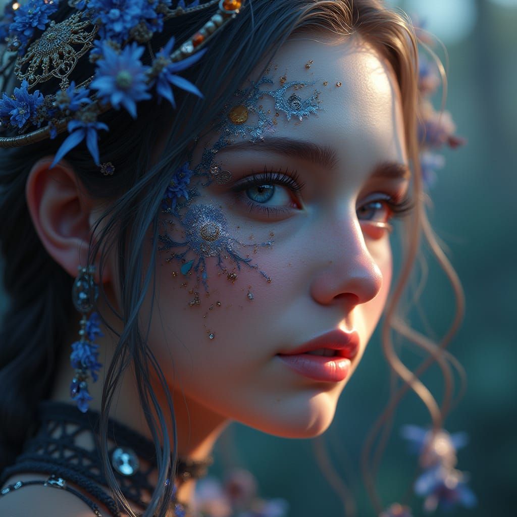 Woman's Face Blending with Dreamcatcher in Deep Fantasy Art