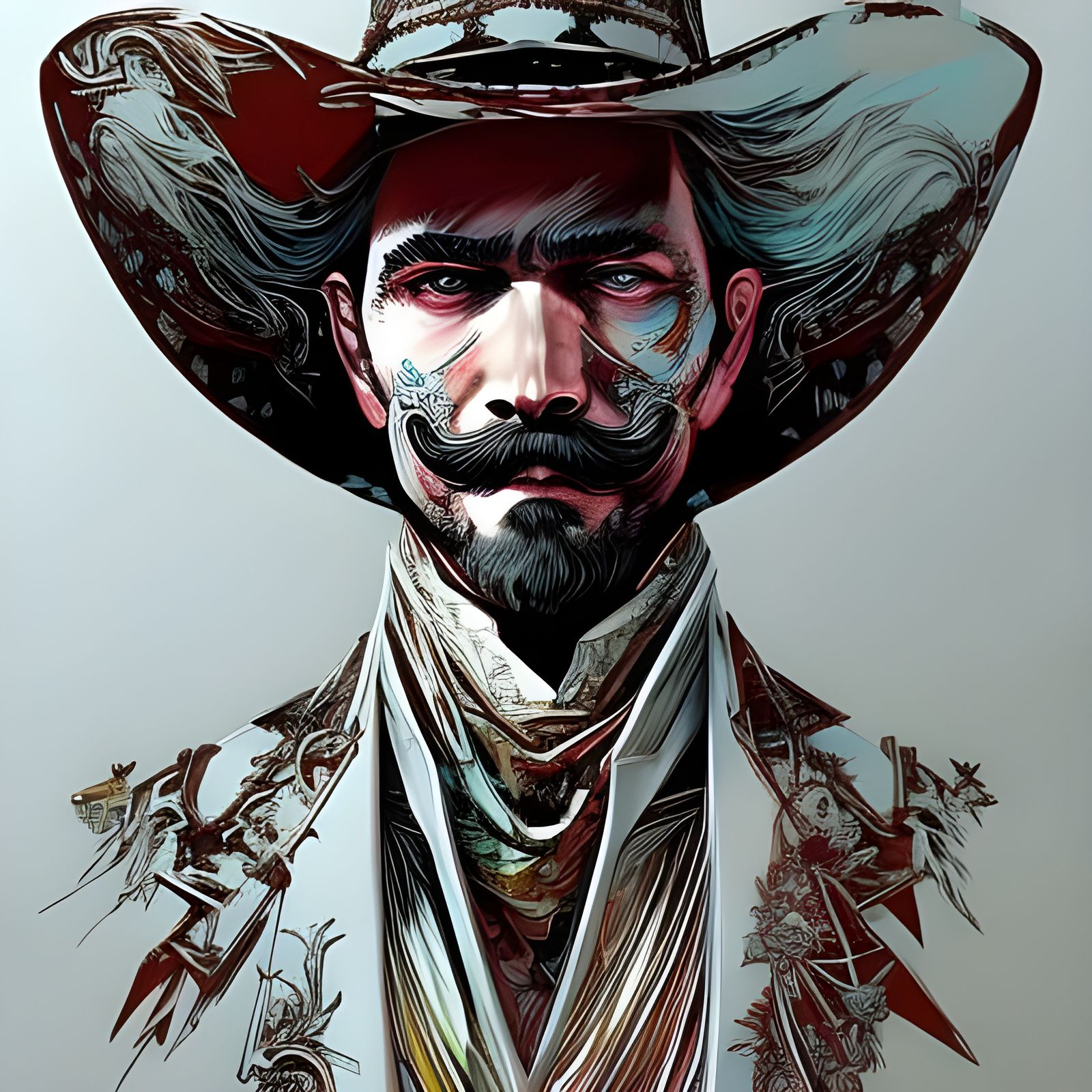 Filigree Cowboy Portrait in Hypermaximalist Style