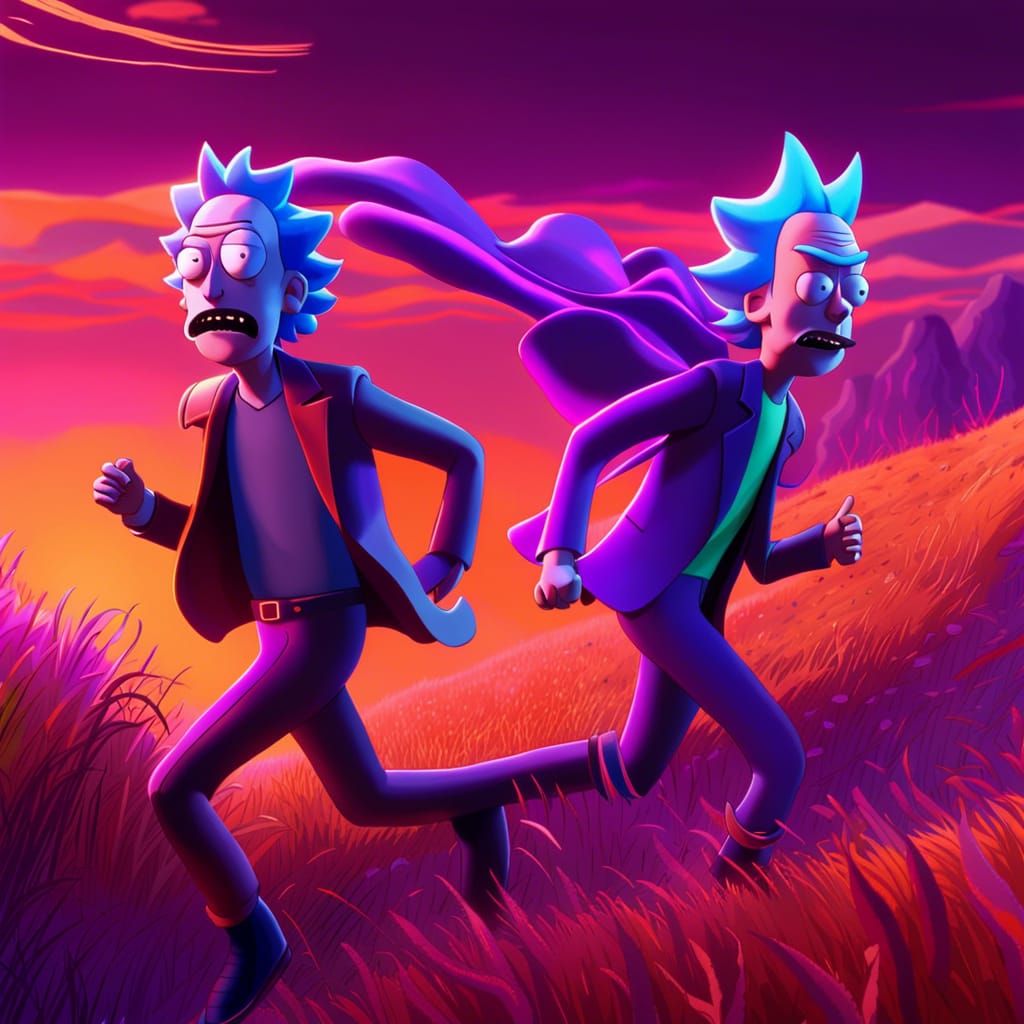 Rick and Rick Running Downhill: A Digital Painting
