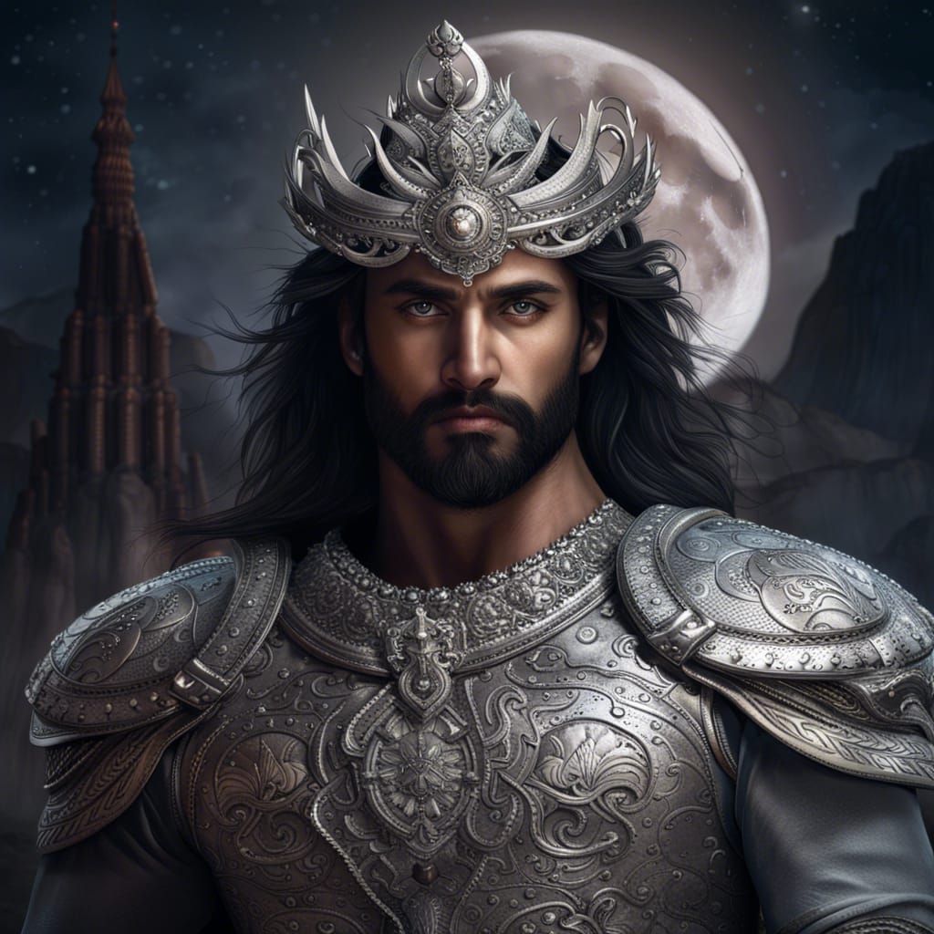Handsome Man with Moon in Fantasy Art Style