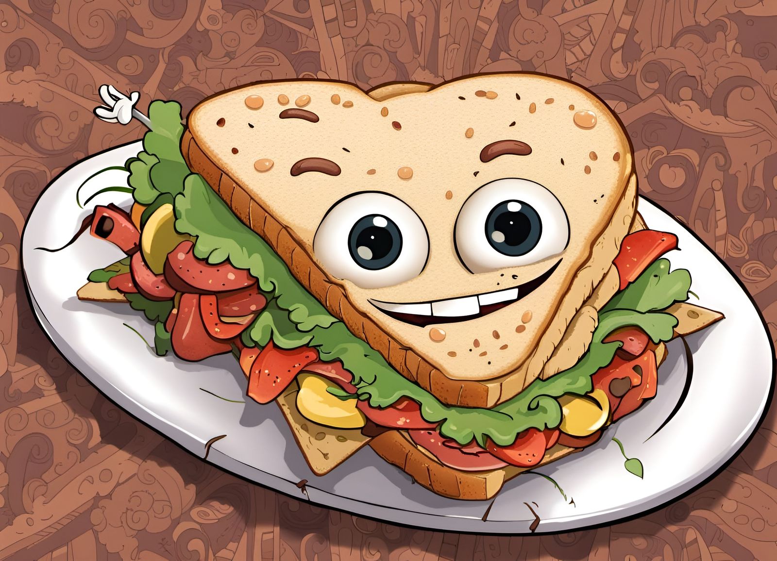 Happy Anthropomorphic Sandwich Cartoon