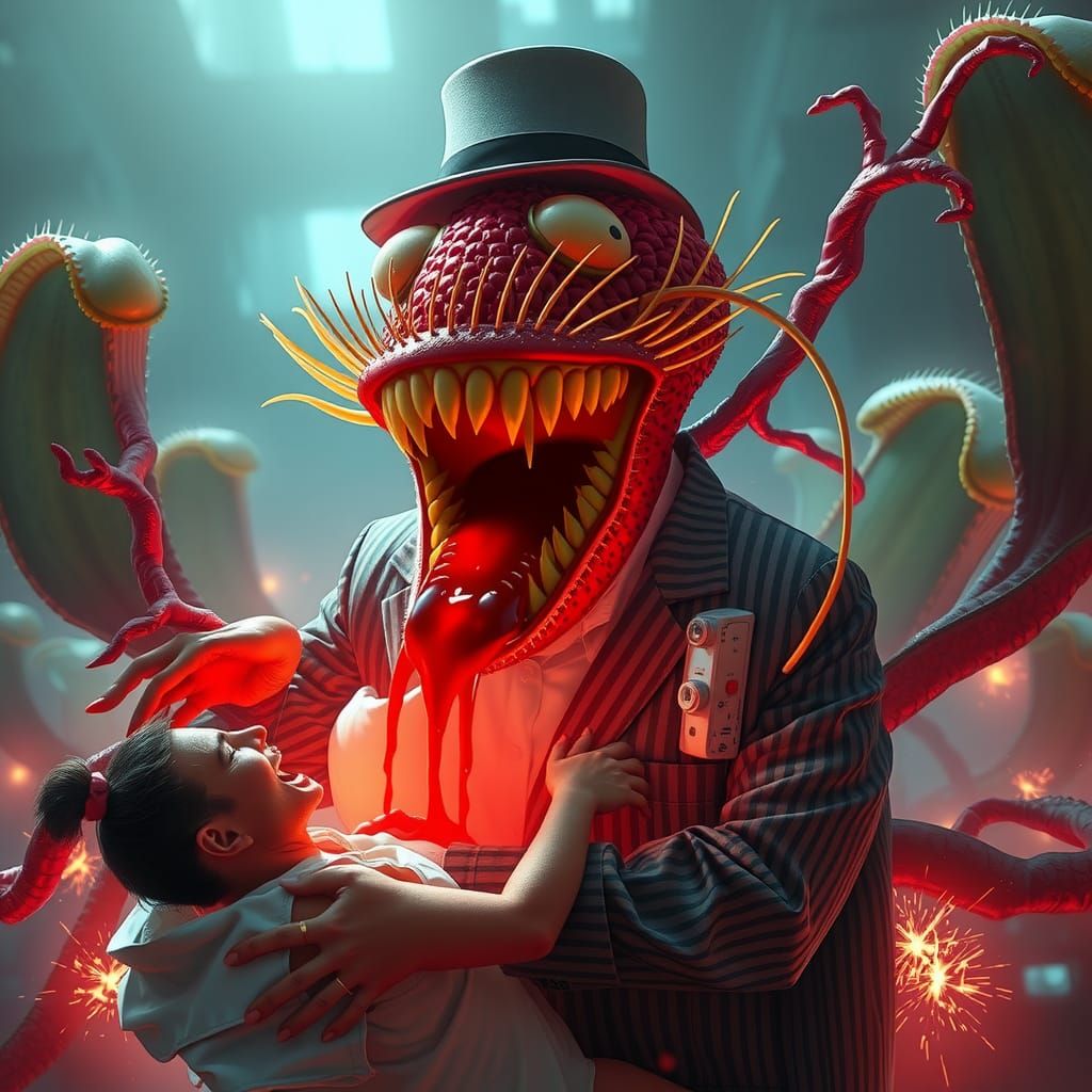 Venus Flytrap Devours Human, Hyper-Realistic Digital Art