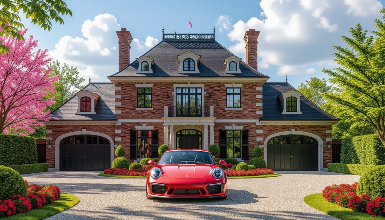 Victorian Chateau With Red Porsche 911