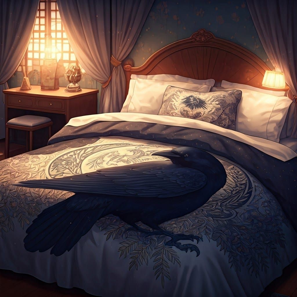 Raven Bed Sheets in Anime Style 3D Art