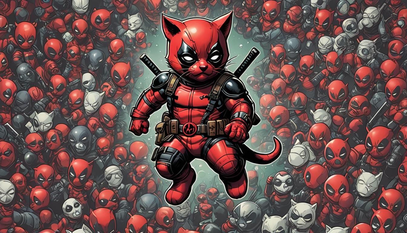 Kitten as Deadpool in Comic Book Art Style