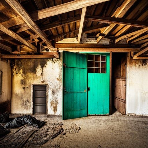 Abstract Abandoned Stables in Complementary Colors