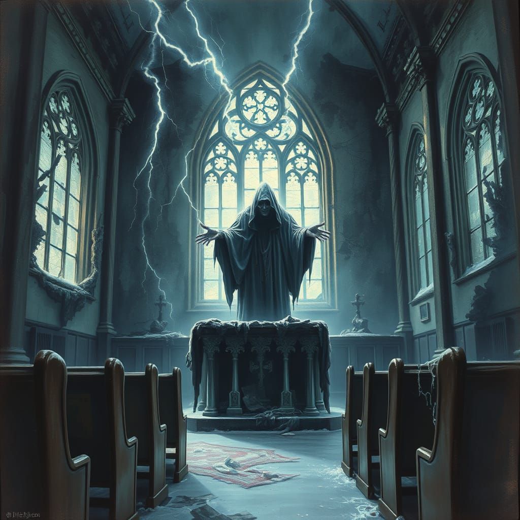 Mysterious Spirit in Abandoned Church Amidst Winter Storm