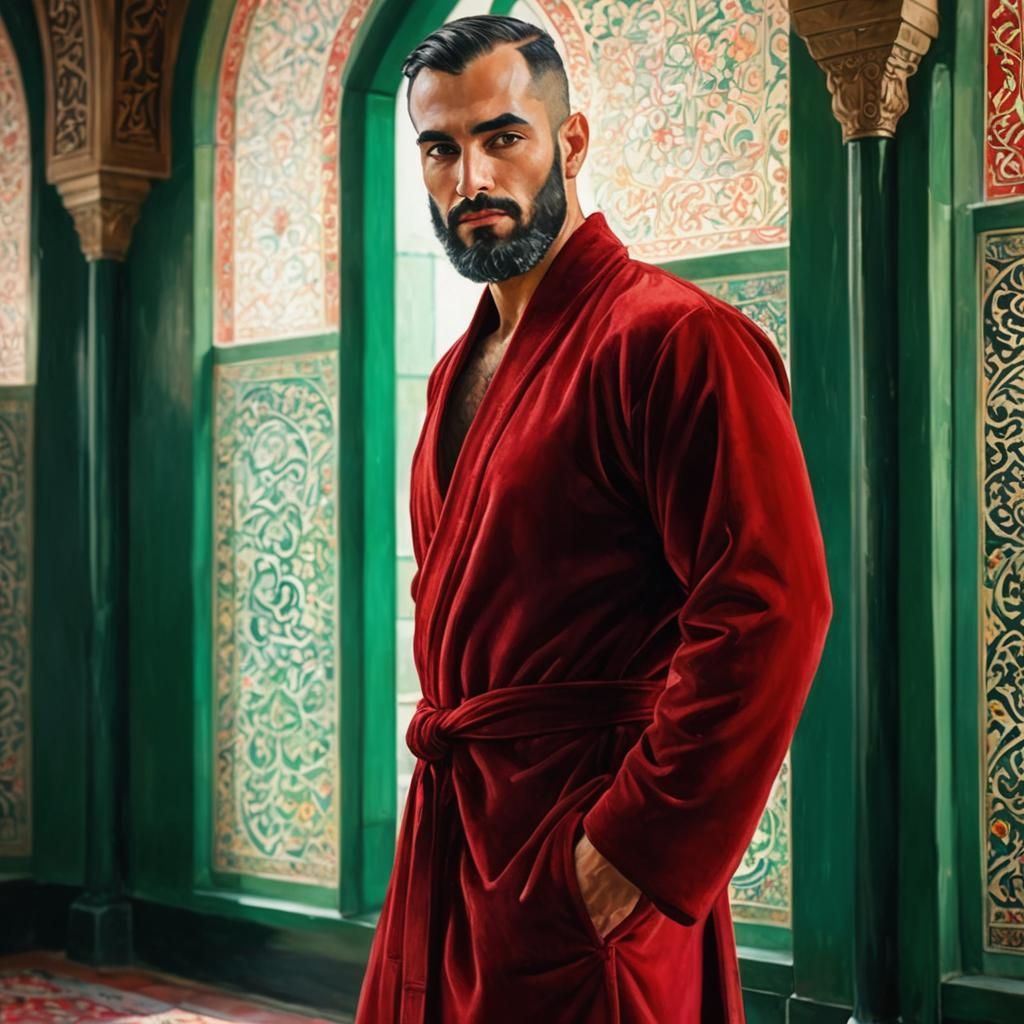 Elegant Man in Red Robe, Impressionist Oil Painting