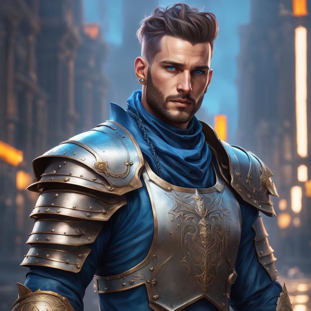 Blue Knight Portrait in Fantasy Style