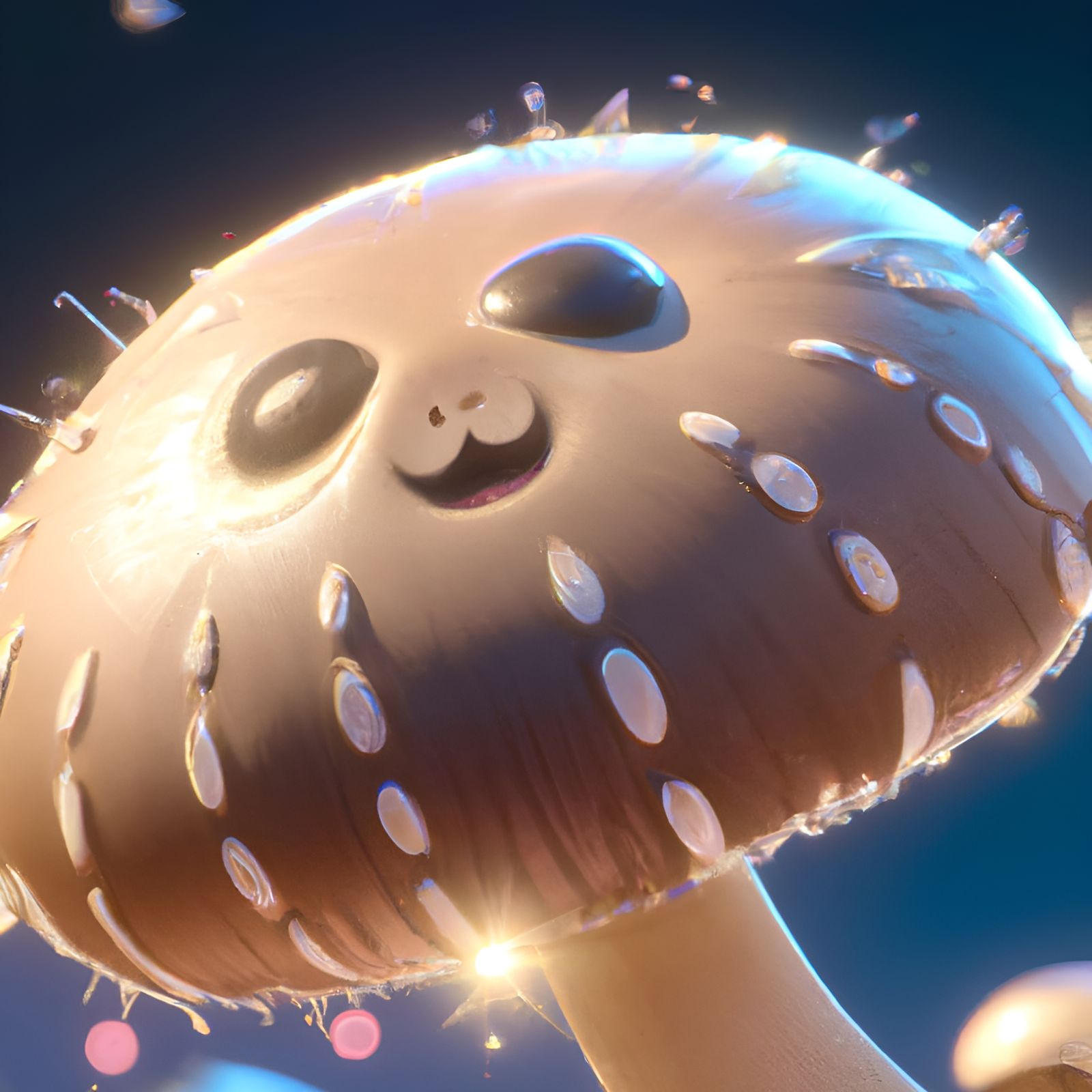 Adorable Mushroom on Star in Space, 3D Render