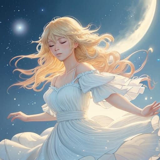 Dreamy Anime Goddess Under Moonlit Bloom