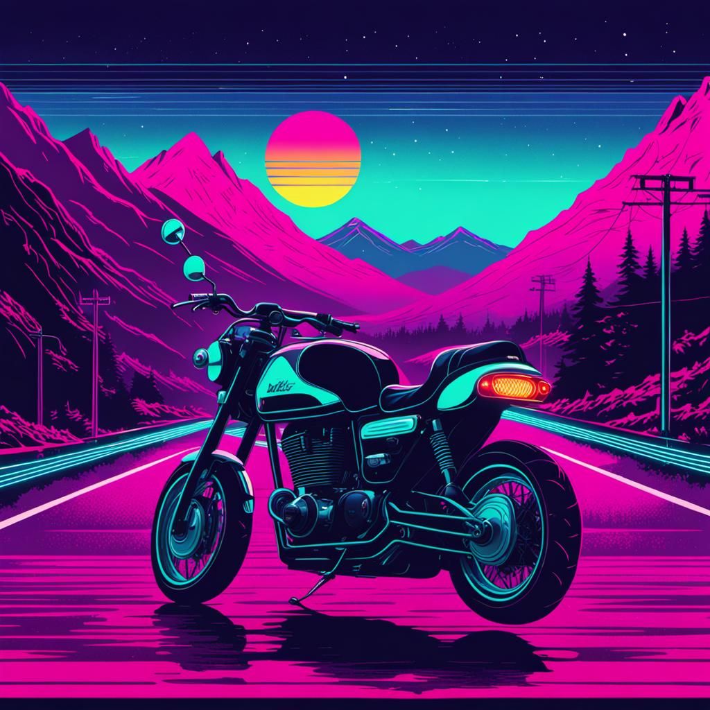 Synthwave Biker Cafe in Welsh Hills