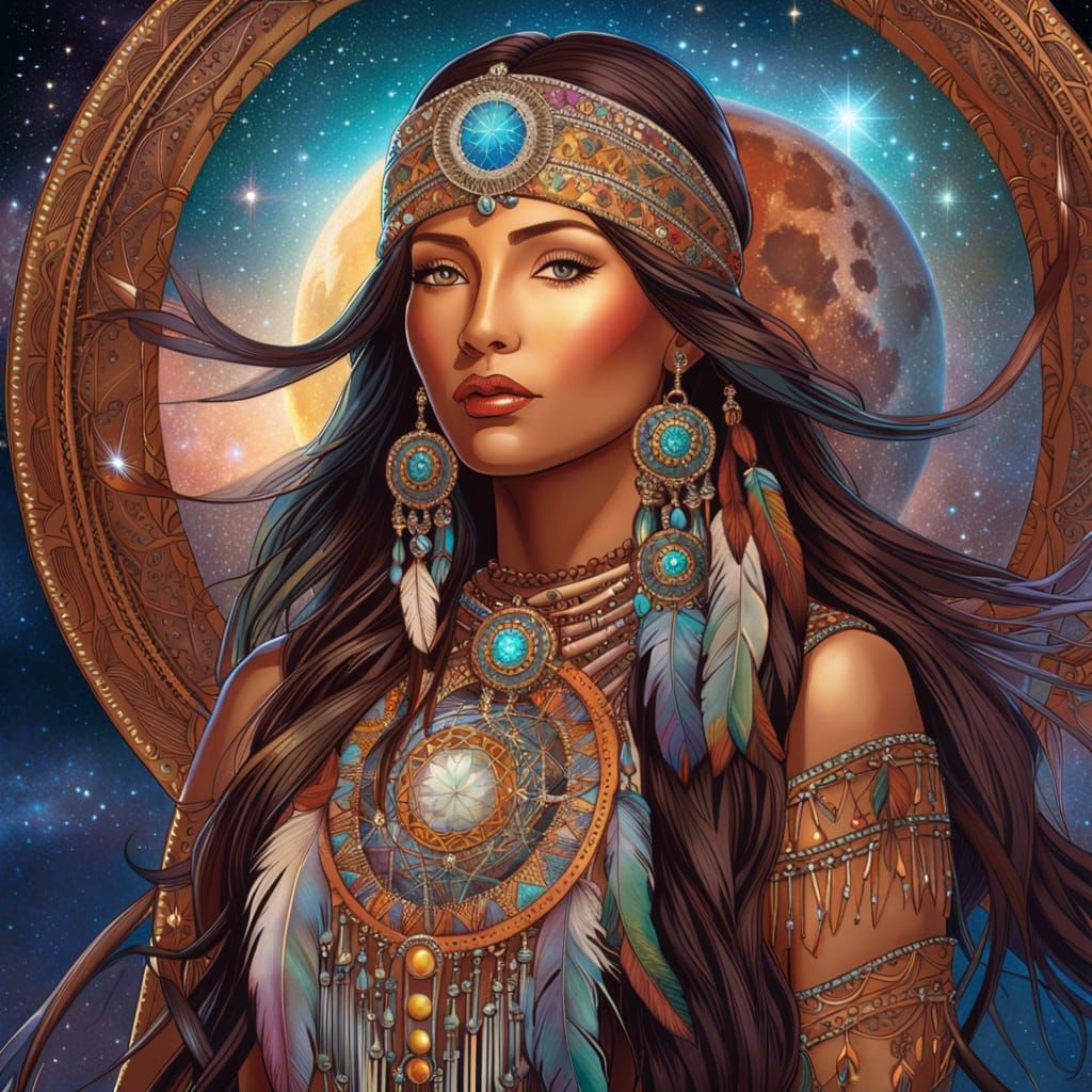 Dreamcatcher: Amerindian Woman in Galactic Starry Sky