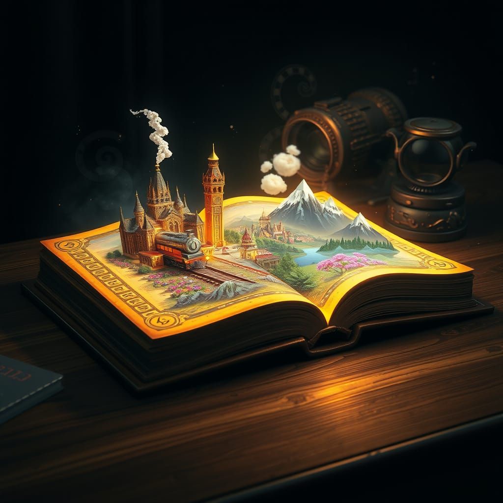 Ethereal Leather-Bound Book in a Dimly Lit Room