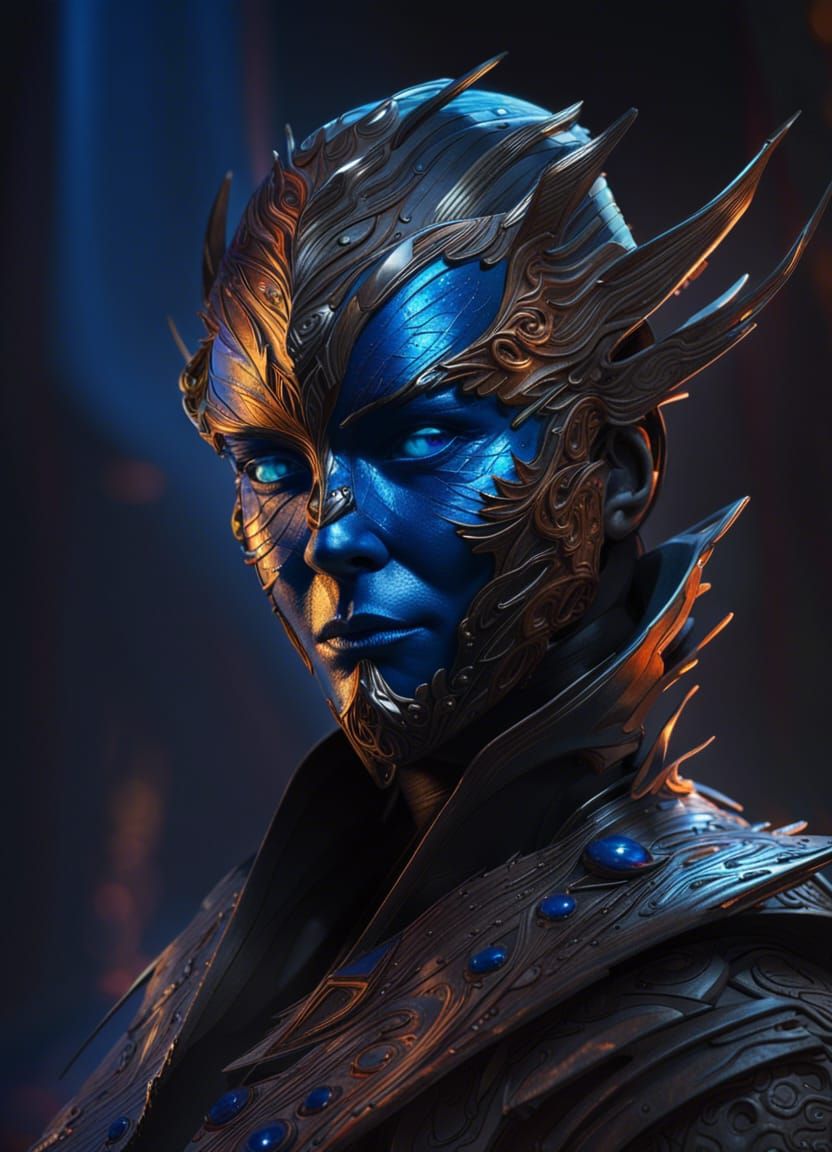 Shining Blue Eyes Mask in Hyperrealistic Splash Art