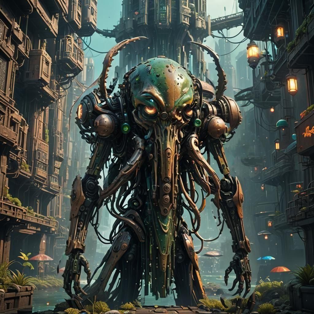 Autonomous Sentinel Machine in Detailed Matte Painting