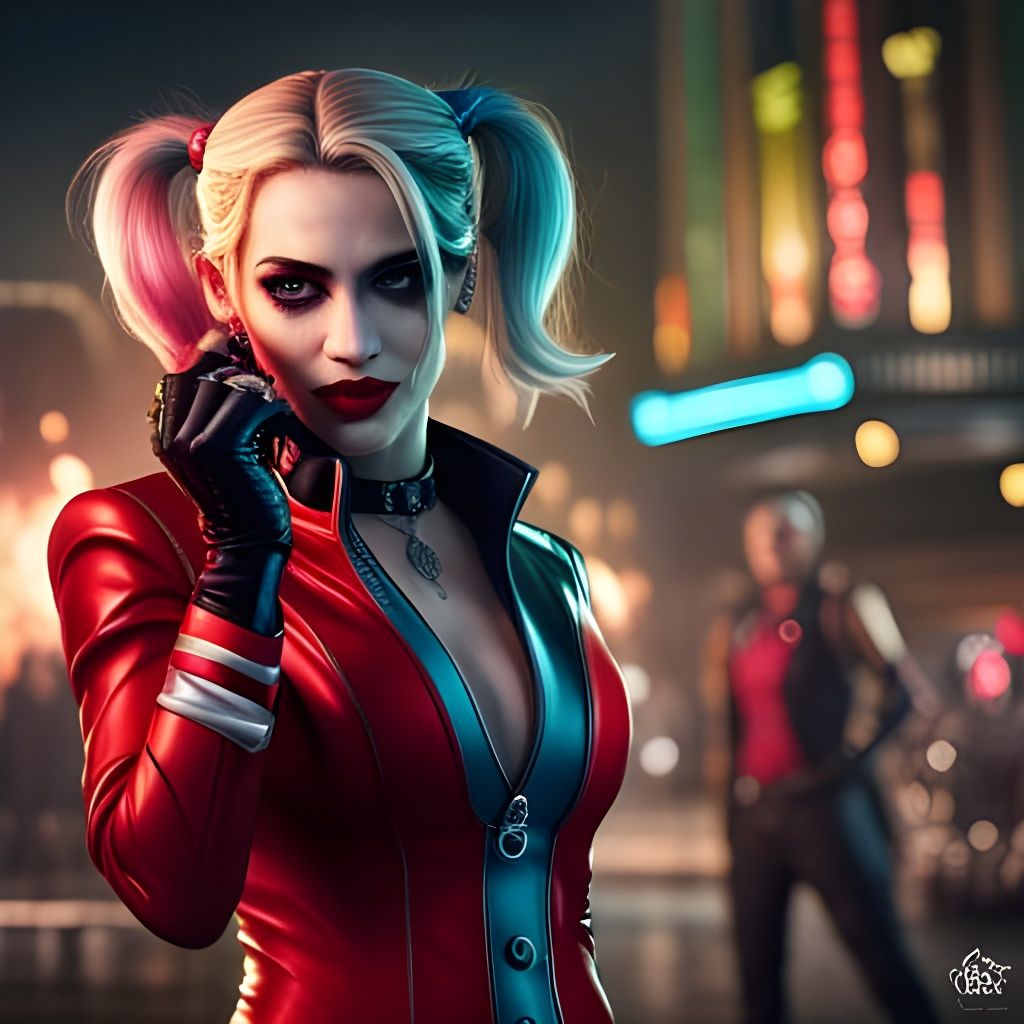 Harley Quinn Portrait in Futuristic Fairgrounds