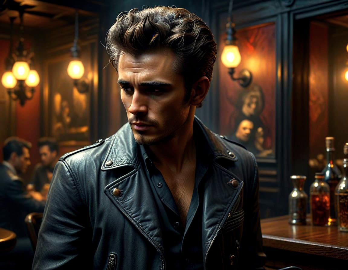 1950s Rockabilly Man in Noir Graphite Pencil Drawing