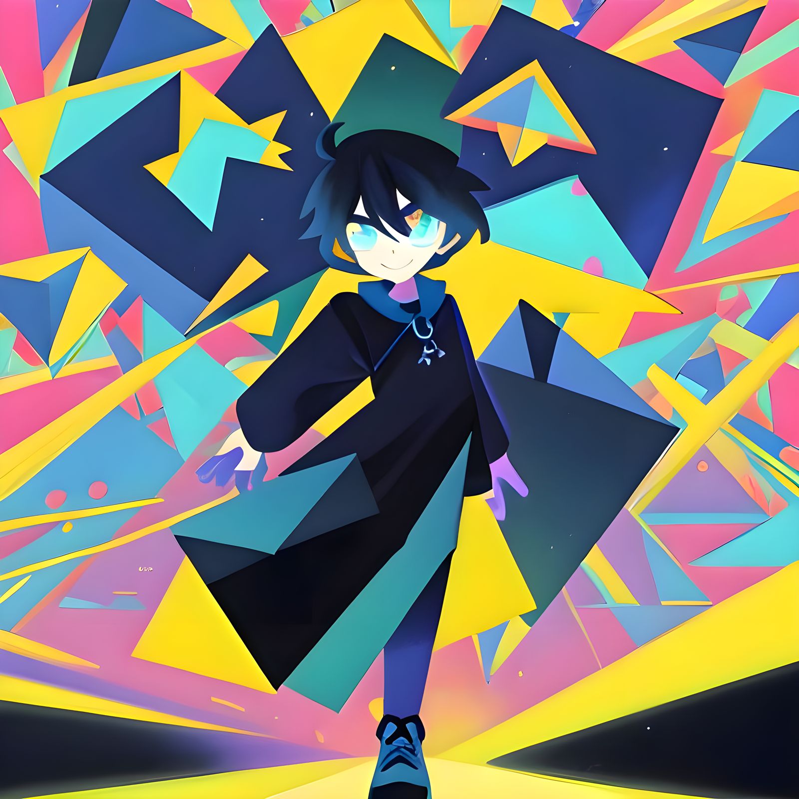 Boy Controls Energy in Cubist Art Deco Style