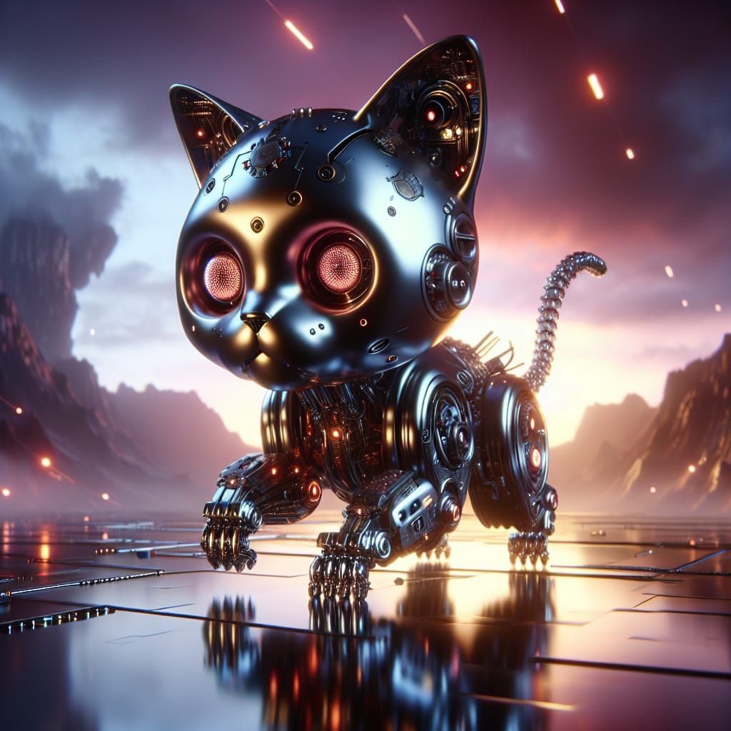 Futuristic Cyber Kitten with Intricate Mechanical Details