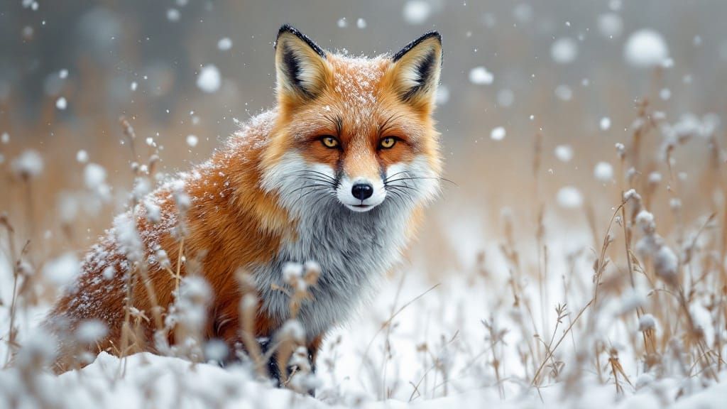 Winter's Serene Fox in Snowy Meadow