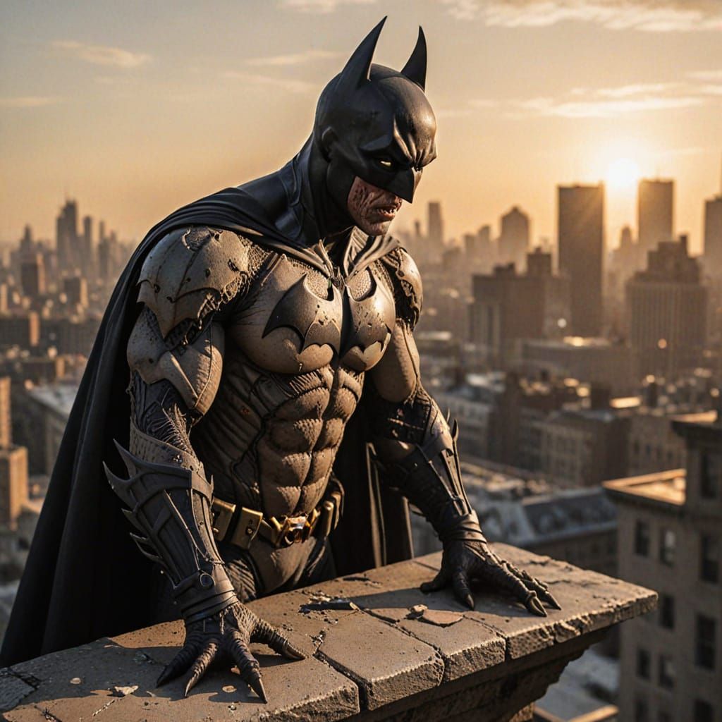 Dark Fantasy Batman Gazes Over Gothic Gotham City